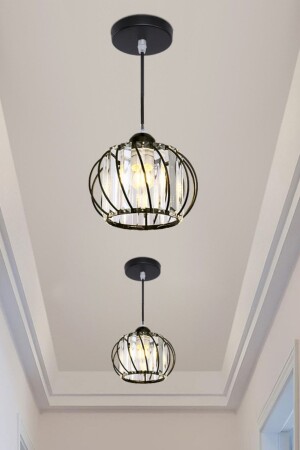 Quattro Model Black Color Plated Metal Crystal Stone Hall Living Room Ceiling Pendant Lamp Chandelier - Luna Lighting