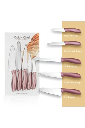 Quick Chef Knife Set-5 Pieces-Rosegold - Schafer