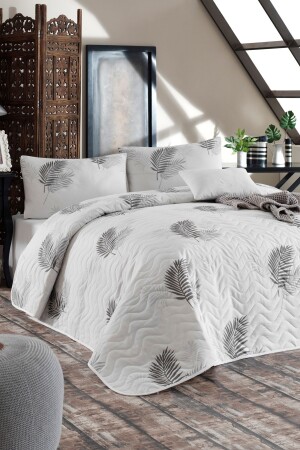 Quilted Bedspread Set Single Palma Gray - Enlora Home