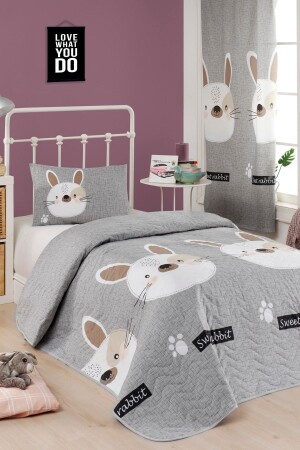 Quilted Bedspread Set Single Tavşancık A. Brown-Grey-Pink Ep-021493 - Eponj Home