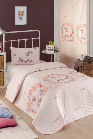 Quilted Bedspread Set Single Unicorns Pink - Enlora Home