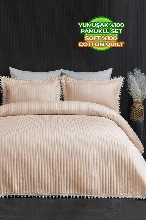 Quilted Pompom Double 100% Cotton Bedspread (Pique) Set Capp - Evlen Home