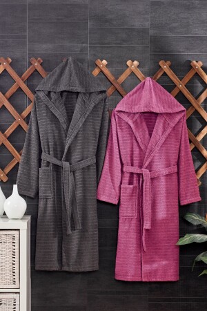 Quina Plum Anthracite Hooded Oversize Bathrobe Set - Casnack