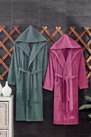 Quina Plum Green Hooded Oversize Bathrobe Set - Casnack