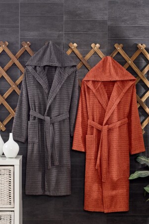 Quina Tile Anthracite Hooded Oversize Bathrobe Set - Casnack