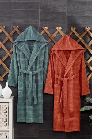 Quina Green Tile Hooded Oversize Bathrobe Set - Casnack