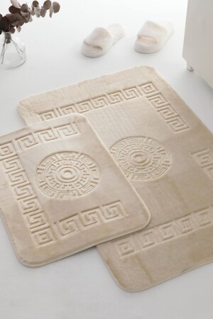 Rabbit Hair Patterned 2-Piece Bath Mat Set - Cream - Favora
