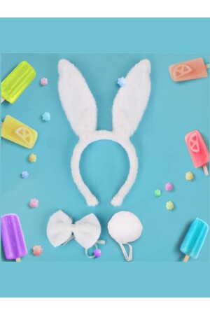 Rabbit Show Set (Crown + Bow Tie + Tail) White Color - Reilaparty