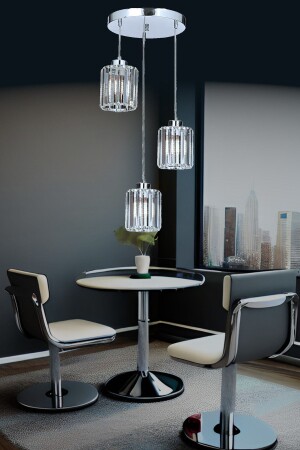 Radiosa Model Chrome Color Stone Aesthetic Decorative Living Room Kitchen Bedroom Hallway Triple Pendant Lamp Chandelier - Luna Lighting