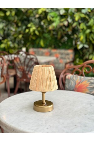 Raffia & Wicker Table Top LED Wireless Battery Operated Lampshade Antiqued Gold Without Fringe M116 - Maison Avf