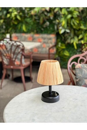 Raffia & Wicker Table Top LED Wireless Battery Operated Lampshade Bottom Black Top Without Fringe - Maison Avf