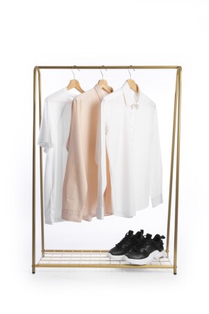 MNZ-Metal Footed Clothing Hanger with Shelf Gold Footed Hanger الملابس المعلقة مع ملابس الرف المعلقة Fc119 مع رف واحد - Fec Reklam