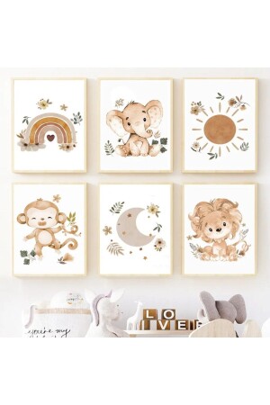 Rainbow Bohemian Color Animals Themed Children's Room Set of 6 Paintings - Farklı Hediyelik