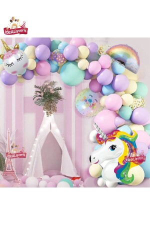 Rainbow Concept Macaron-Ballon-Geburtstagsfeier-Set mit Einhorn-Motiv, ideaksasn10 - Bkmc