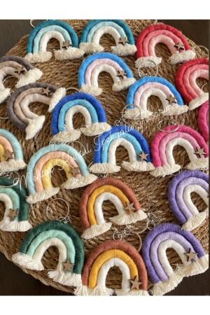 Rainbow Macrame Multicolor Birthday Gift Star Decorated Keychain 25 Pieces - Mehtap Kurtul Tasarim
