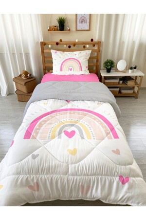 Rainbow Patterned Single 160x220 Cm Wellsoft Double-Sided Silicone Quilt and Sleeping Set - Evmila