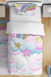 Rainbow Pink Blue Clouds Patterned Single Baby Kids Bedding Set evnev00161 - Evpanya