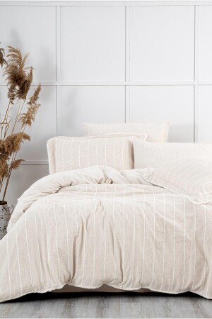 Raisa Doppelbettbezug-Set, 100 % Bio-Baumwolle, Hanfmischung, Beige, 200 x 220 cm, NVRRSA200 x 220 - Ecocotton