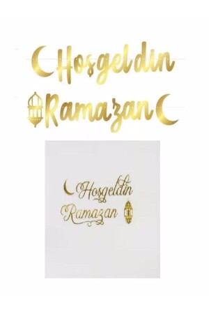 Ramadan Decoration Metallic Shiny Gold Welcome Ramadan Streamer - Gilded Napkin Set of 2 - Düvenci Ticaret