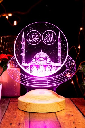 Ramadan Gift - Allah Hz.Muhammad Written Mosque- Religious Gift 3d Led Lamp - SEVGİLAMBASI