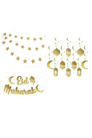 Ramadan Ornament Sets Set of 3 4m Stars & Eid Mubarak Text and 10 Pieces 3D Bow Ornament - Happyland