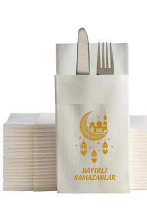 Ramadan Printed Pocket Presentation Napkin 48x48 cm 50 Pieces - Ake Kağıt