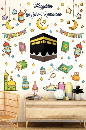 Ramazan Ayı Temalı Süsleme- Kabe Ve Ramazan Figürleri Cam Duvar Sticker Seti R5 - Msticker
