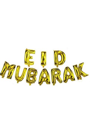 Ramazan Temalı Eid Mubarak Yazılabilen Folyo Balon 35 Cm 10 Harf Altın Renk - Partidolu