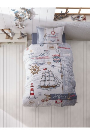 Ranforce 100% Cotton Single Duvet Cover Set Sailife RNT-SAİ-V1MAV-CLS-K - Clasy