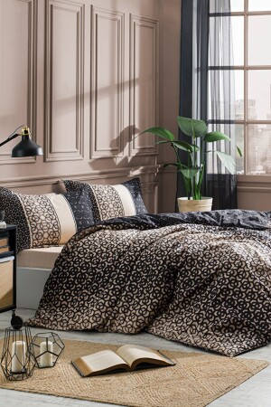 Ranforce-Bettbezug-Set für Einzelbett, Schwarz, Noche - Özdilek