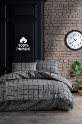 Ranforce Çift Kişilik Lastikli Çarşaflı Nevresim Takımı Kare Siyah CC1761p - Genel Markalar