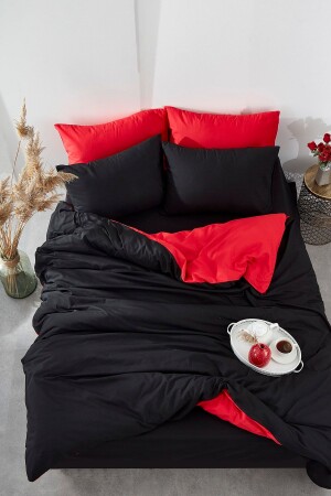 Ranforce Cotton Double Duvet Cover Set Black Red 1039 - BONJARDİNHOME