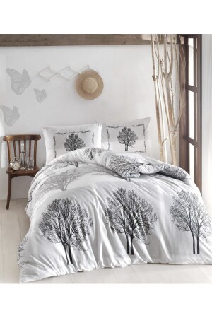 Ranforce Doppelbett-Bettbezug-Set, Baumgrau, abt-ranforce-çk-tree-gri - Altınbaşak