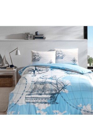 Ranforce Double Duvet Cover Set Ocean Without Elastic 200 Cm X 220 Cm 93985 - Taç