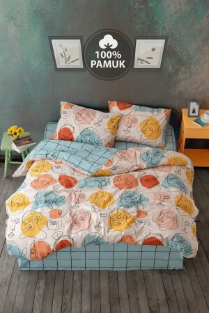 Ranforce Double Duvet Cover Set with Elastic Sheets Modern Mint CC1761p - Casa Carina