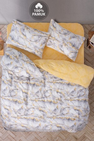 Ranforce Double Duvet Cover Set with Fitted Sheets Marble Yellow CC1761p - Casa Carina