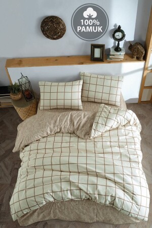 Ranforce Double Duvet Cover Set with Fitted Sheets Square Cream CC1761p - Genel Markalar