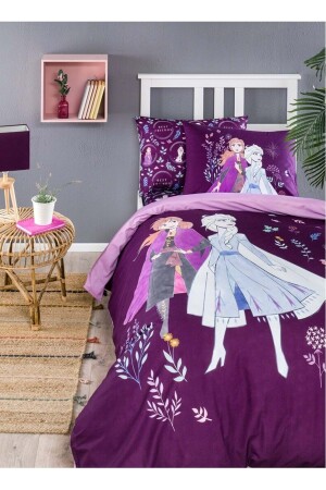 Ranforce Licensed Single Child Duvet Cover Set with Fitted Sheets-frozen Elsa Natural Lila MSTK09134 - Özdilek