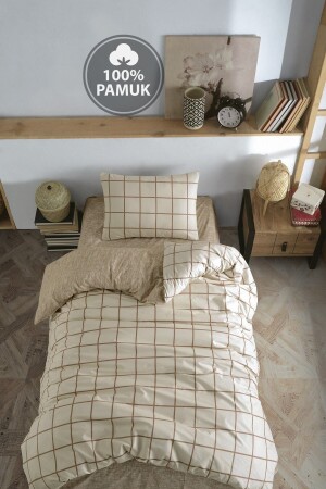 Ranforce Single Duvet Cover Set with Elastic Sheets Square Cream - Casa Carina