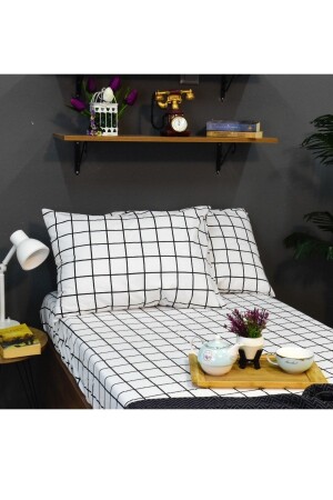 Ranfors Baumwolle, schwarz-weiß kariert, King-Size-Stoff, elastisches Laken 180 x 200 CRW1411 - CARWEN TEKSTİL