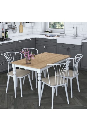 Rani Jc102 Kitchen Table Chair Set Basket Walnut - White - Rani Mobilya