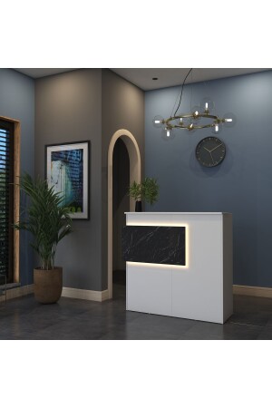 Rani MA102 Welcome Counter LED Lighted Drawer Counter White - Marble Pattern 2929 - Rani Mobilya