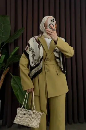 Rapel Premium Kemerli Ceket Takım Yağ Yeşili - Nuuwears