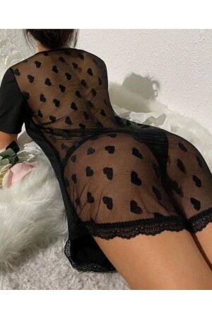 Rasa Lace Detailed Nightgown Dressing Gown Black Baby - Rasabeauty
