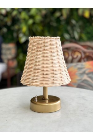 Rattan & Bamboo Table Top Wireless Battery Operated Lampshade Table Lamp Antique Gold - Maison Avf