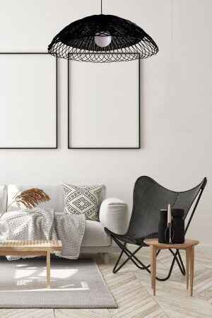 Rattan, Bamboo, Wicker Pendant Lamp Chandelier Black Diameter: 50 Cm turat3dsser54 - Belkıs Rattan