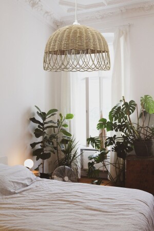 Rattan, Bamboo, Wicker Pendant Lamp Chandelier Diameter: 30 Cm Height: 23 Cm Natural Rattan bel0028 - Belkıs Rattan