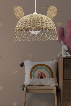 Rattan, Bamboo, Wicker Pendant Lamp Chandelier Rabbit, Bear Ear Children's Room Diameter: 35 Cm Height: 27 Cm bel054 - Belkıs Rattan