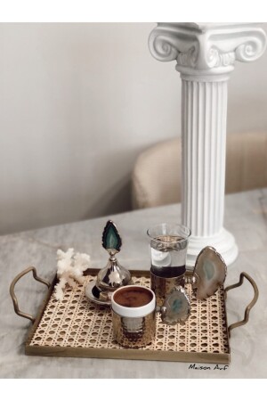 Rattan Hazeran Galvanized Presentation Tray Gold (100% NATURAL HAZERAN) M022 - Maison Avf