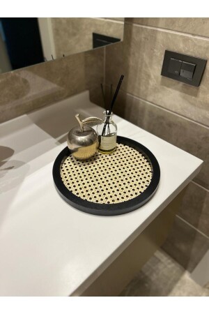 Rattan Hazeran Round Tray Black (100% NATURAL HAZERAN) M021 - Maison Avf